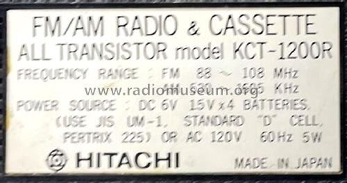 FM/AM Radio & Cassette KCT-1200R; Hitachi Ltd.; Tokyo (ID = 3039158) Radio