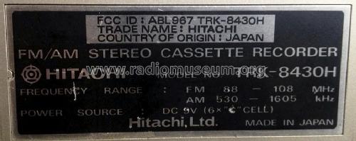 FM/AM Stereo Cassette Recorder TRK-8430H; Hitachi Ltd.; Tokyo (ID = 1637663) Radio
