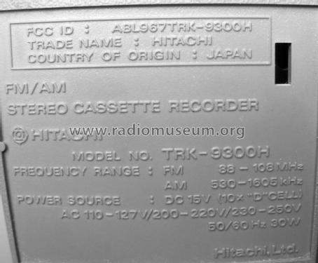 FM Stereo Radio Cassette Recorder TRK-9300H - Boombox; Hitachi Ltd.; Tokyo (ID = 1637667) Radio