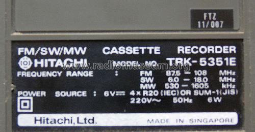 FM/SW/MW Cassette Recorder TRK-5351E; Hitachi Ltd.; Tokyo (ID = 1990049) Radio