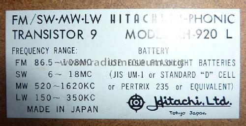 HI-Phonic KH-920L; Hitachi Ltd.; Tokyo (ID = 831052) Radio