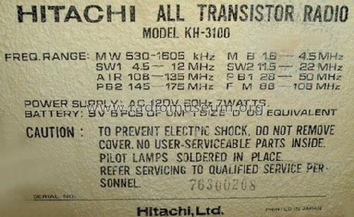 Eight Band World Wide Receiver KH-3100; Hitachi Ltd.; Tokyo (ID = 613602) Radio