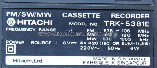 Radio Cassette Recorder TRK-5381E; Hitachi Ltd.; Tokyo (ID = 2342888) Radio