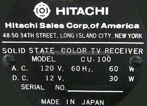 Solid State Color TV Receiver CU-100; Hitachi Ltd.; Tokyo (ID = 622846) Televisión