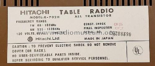 Solid State Table Radio K-702H; Hitachi Ltd.; Tokyo (ID = 2881314) Radio