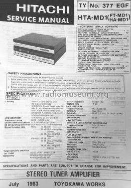 Stereo AM/FM Receiver HTA-MD1 ; Hitachi Ltd.; Tokyo (ID = 1875893) Radio