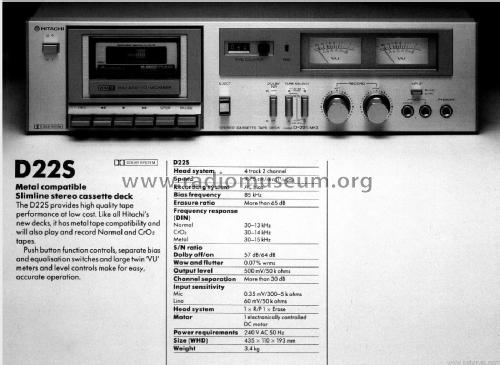 Stereo Cassette Deck D-22s; Hitachi Ltd.; Tokyo (ID = 3000187) R-Player