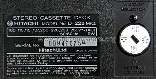 Stereo cassette tape deck D-22SMKII; Hitachi Ltd.; Tokyo (ID = 1180281) Sonido-V