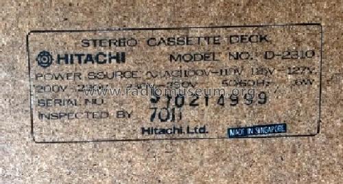 Stereo Cassette Tape Deck D-2310; Hitachi Ltd.; Tokyo (ID = 3000070) R-Player