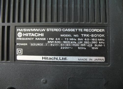 FM/SM/MW/LW Stereo Cassette Recorder TRK-8010 K; Hitachi Ltd.; Tokyo (ID = 1073563) Radio