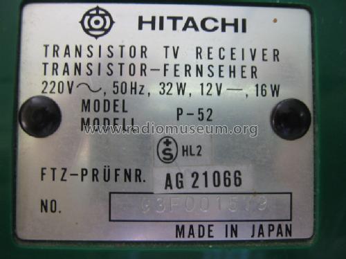 Tragbarer S/W Fernsehen P-52; Hitachi Ltd.; Tokyo (ID = 1283071) Televisión