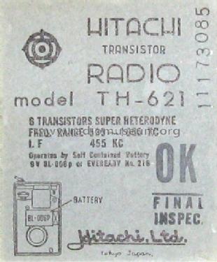 Transistor 6 TH-621; Hitachi Ltd.; Tokyo (ID = 969779) Radio