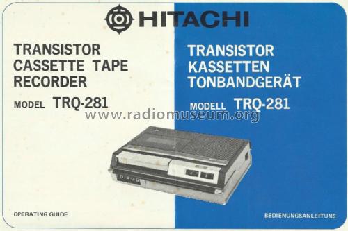 Transistor Cassette Tape Recorder TRQ-281; Hitachi Ltd.; Tokyo (ID = 1746917) Sonido-V