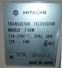 Transistor-Televiseur F-54M; Hitachi Ltd.; Tokyo (ID = 1345663) Televisore