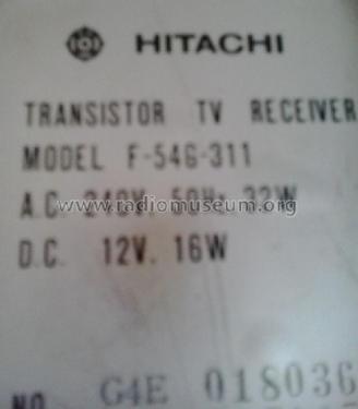 Transistor TV Receiver F-54G-311; Hitachi Ltd.; Tokyo (ID = 1730725) Televisión