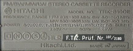 TRK-8190E; Hitachi Ltd.; Tokyo (ID = 642179) Radio