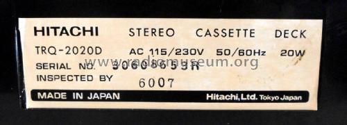 Stereo Cassette Deck TRQ-2020D; Hitachi Ltd.; Tokyo (ID = 2518059) R-Player