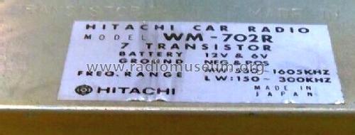 WM-702R; Hitachi Ltd.; Tokyo (ID = 2862972) Car Radio