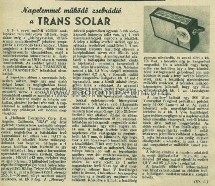 Trans-Solar BP706 ; Hoffman Radio Corp.; (ID = 2291303) Radio