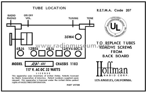 MW-601 Ch= 1103; Hoffman Radio Corp.; (ID = 2930727) Radio