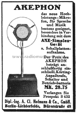 Akephon ; Hofmann & Co., AKE; (ID = 2900076) Microphone/PU