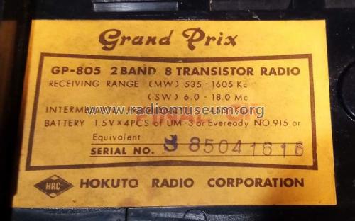 Grand Prix GP-805; Hokuto Radio (ID = 2909317) Radio