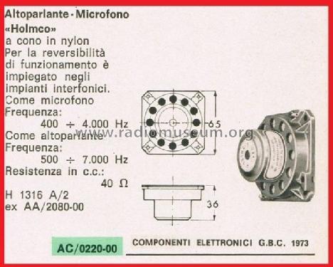 Lautsprecher - Mikrofon H 1316 A/2; Holmberg; Berlin (ID = 3092687) Speaker-P