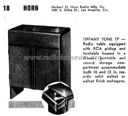 Tiffany Tone TP ; Horn Radio Mfg. Co., (ID = 1074943) R-Player