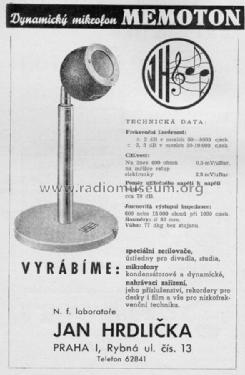 kondensatorove mikrofon Memoton ; Hrdlicka, Jan, N.F. (ID = 1584419) Microphone/PU