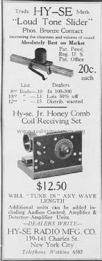 Hy-Se Jr. Honey Comb Coil Receiving Set ; HY-SE Radio (ID = 1734152) Crystal