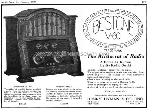 Aristocrat Bestone V-60; Hyman, Henry & Co., (ID = 1543960) Radio