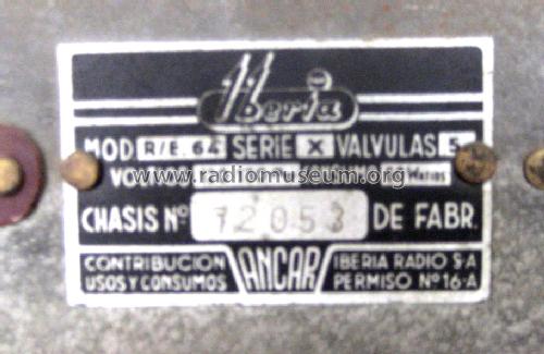 Paladín R/E 64 Serie X; Iberia Radio SA; (ID = 1089277) Radio