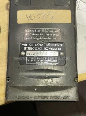 Air band Transceiver IC-A20; Icom, Inoue (ID = 3102314) Commercial TRX