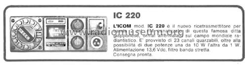 VHF FM Transceiver IC 220; Icom, Inoue (ID = 3061855) Amateur-R