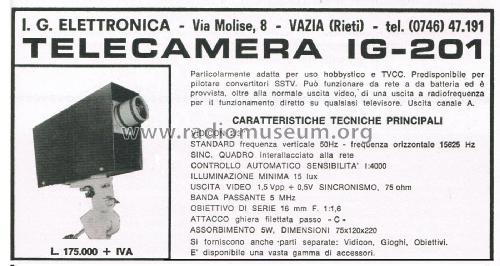 Telecamera IG-201; IG I.G. Elettronica; (ID = 3058040) TV-studio