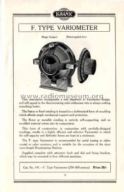 Variometer F Type; Igranic Electric Co. (ID = 1772613) Radio part