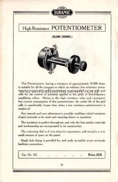 High Resistance Potentiometer ; Igranic Electric Co. (ID = 1772595) Radio part