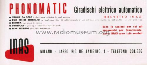 Giradischi Elettrico Automatico Phonomatic ; INAS; Milano (ID = 2669783) R-Player