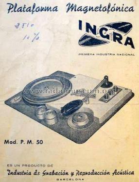 Plataforma Magnetofónica de Hilo con Brazo Tocadiscos P.M. 50; Ingra; Barcelona (ID = 3089380) R-Player