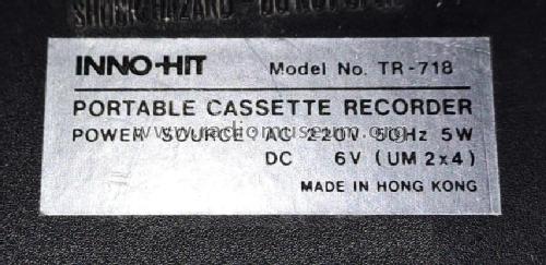 Portable Cassette Recorder TR 718; Inno-Hit Innohit (ID = 2981444) Enrég.-R