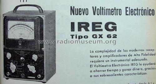 Voltimetro Electronico GX-62; IREG; Instrumentos (ID = 940457) Equipment