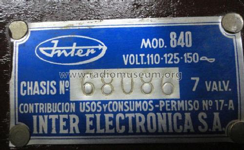 Alcotan 840; Inter Electrónica, S (ID = 1983831) Radio