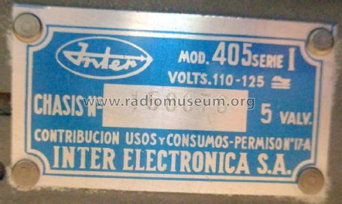 Tiber 405 Serie I; Inter Electrónica, S (ID = 2424599) Radio