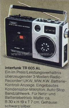 Tobishi MW-KW-FM Radio Cassette Tape Recorder TR 605 AL; Interfunk (ID = 1764172) Radio