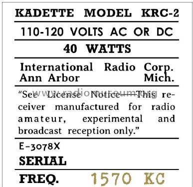 Kadette KRC-2 Tunemaster ; International Radio (ID = 2934914) Converter