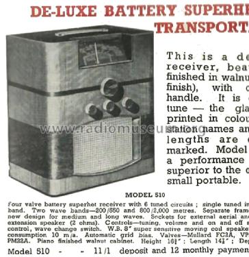 Deluxe Battery Superhet Transportable 510; Invicta Radio Ltd.; (ID = 1654930) Radio