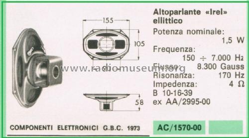 Altoparlante Ellittico B 10-16-39; IREL - Industrie (ID = 3101430) Speaker-P