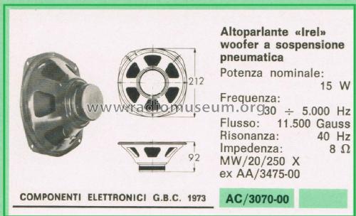 Altoparlante Woofer a Sospensione Pneumatica MW/20/250 X; IREL - Industrie (ID = 3110001) Parlante