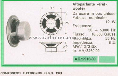 Altoparlante Woofer MW/13/215X; IREL - Industrie (ID = 3108526) Parlante