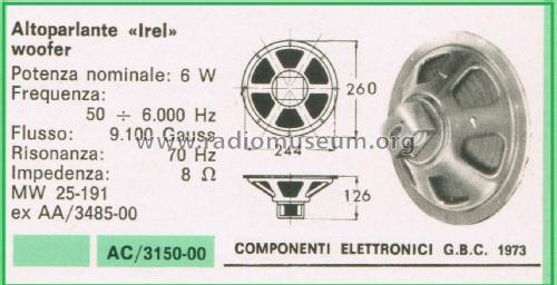 Altoparlante Woofer MW 25-191; IREL - Industrie (ID = 3110483) Speaker-P